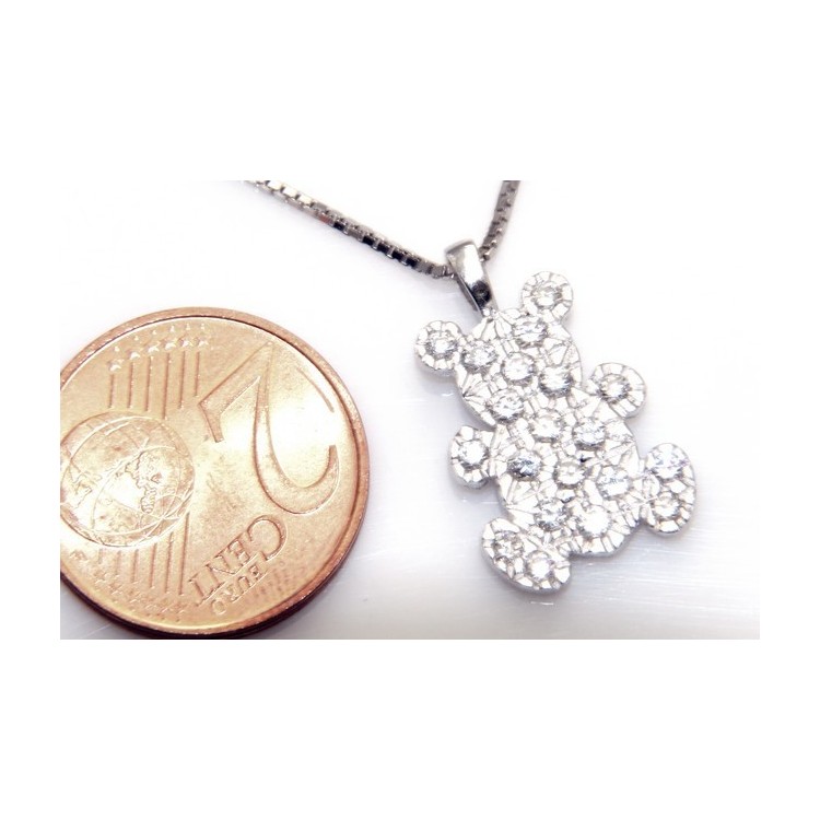 RMB|Argento 925 : Collana girocollo veneziana ciondolo orso orsetto 20x12 pavè di zirconi