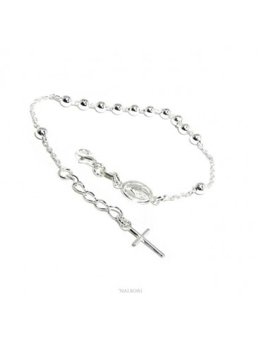 Rosary bracelet man woman in 925 Silver Latin cross 16-19 cm balls of 4 mm clear