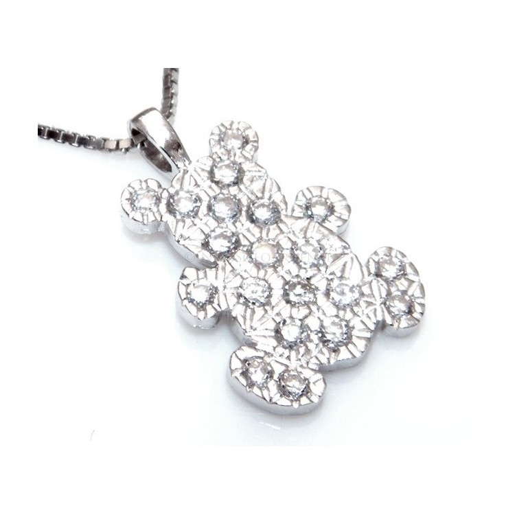 RMB|Argento 925 : Collana girocollo veneziana ciondolo orso orsetto 20x12 pavè di zirconi