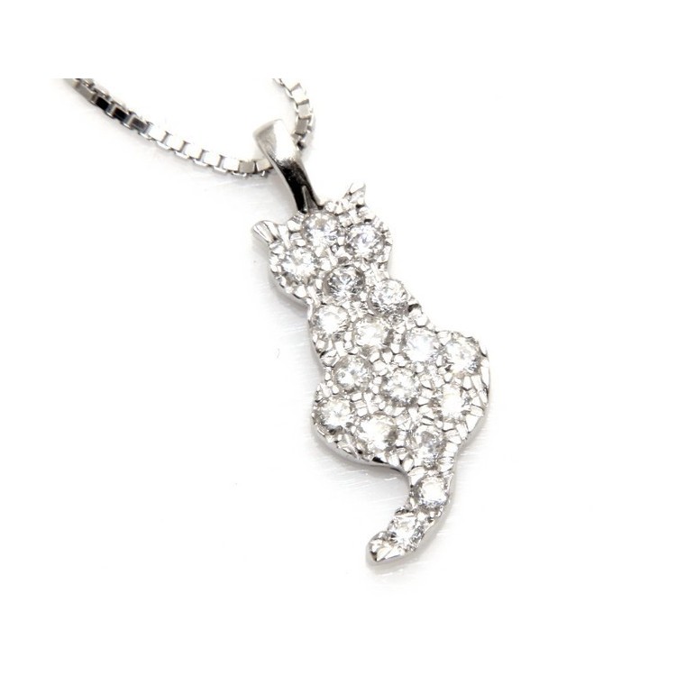 RMB|Argento 925 : Collana girocollo veneziana ciondolo gatto gattino microsetting in 2 misure