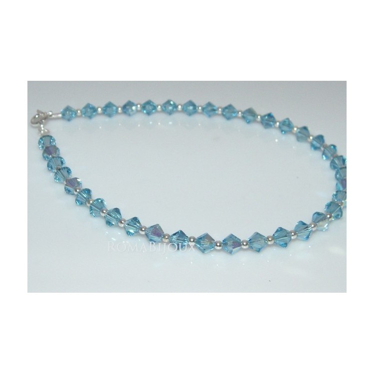 RMB|Bracciale Argento 925 Con Swarovski Bicono AQUAMARINE AB Celeste varie misure