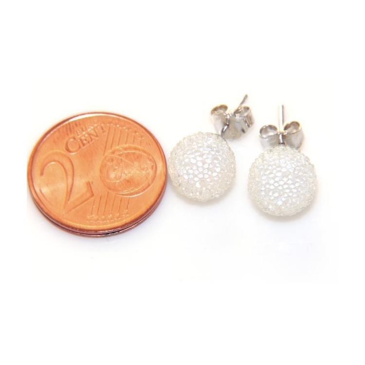RMB|Silver 925 :  earrings lobe  earrings women lobe "gel ball", ball with beads lucite white