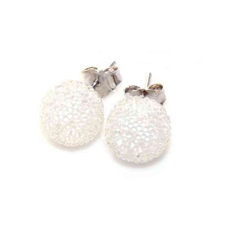 RMB|Silver 925 :  earrings lobe  earrings women lobe "gel ball", ball with beads lucite white
