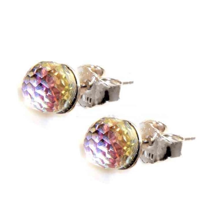 RMB|Silver 925 :  earrings lobe    "magic ball", iridescent white ball