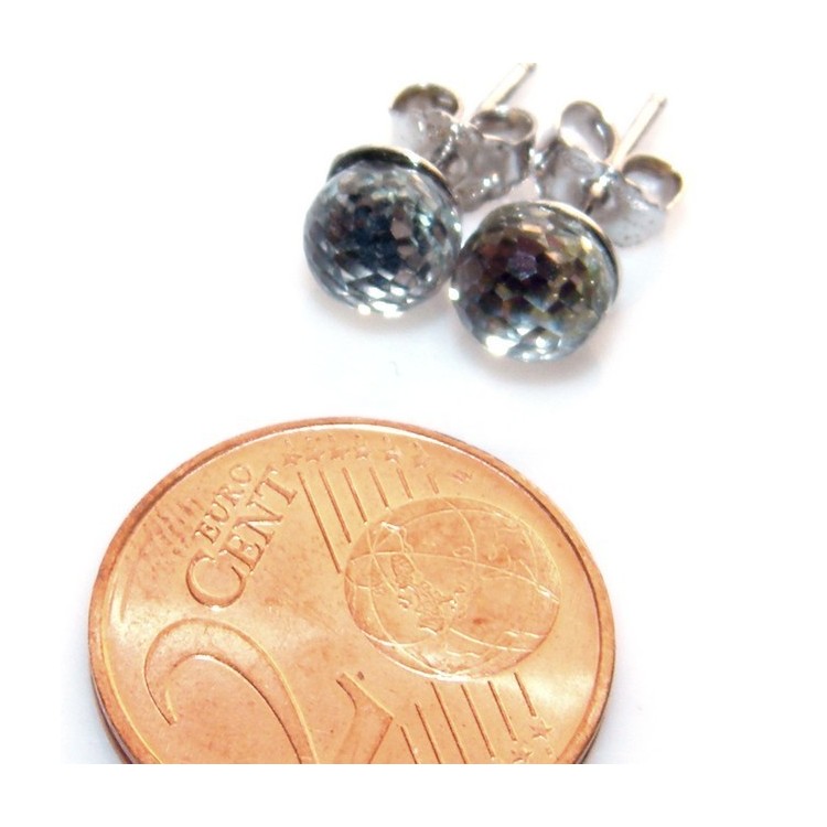 RMB|Silver 925 :  earrings lobe  earrings women lobe "gel ball", ball with beads lucite white