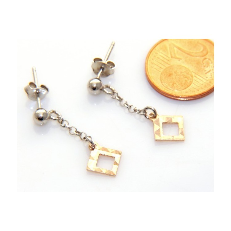 RMB|orecchini argento 925 ciondoli rombi oro rosa diamantati rombetti