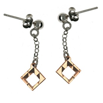 RMB|orecchini argento 925 ciondoli rombi oro rosa diamantati rombetti