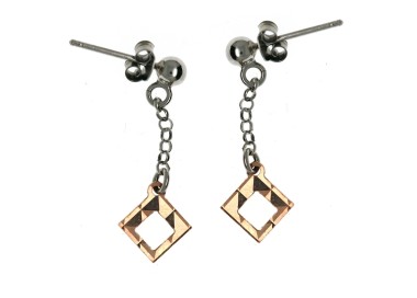 RMB|orecchini argento 925 ciondoli rombi oro rosa diamantati rombetti