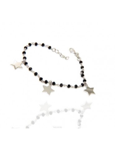 NALBORI Woman bracelet 925 sterling silver black with pendants of stars