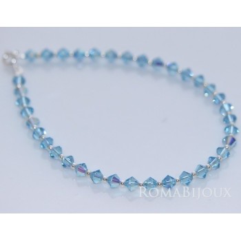 RMB|Bracciale Argento 925 Con Swarovski Bicono AQUAMARINE AB Celeste varie misure