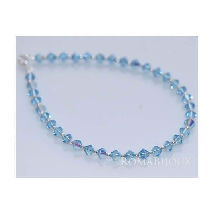 RMB|Bracciale Argento 925 Con Swarovski Bicono AQUAMARINE AB Celeste varie misure