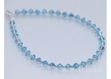 RMB|Bracciale Argento 925 Con Swarovski Bicono AQUAMARINE AB Celeste varie misure