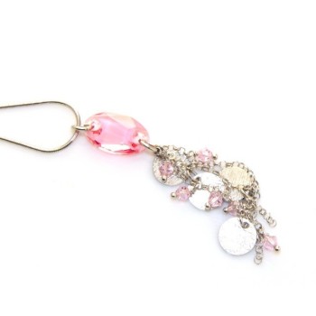 RMB|Argento 925 : Collana girocollo uomo o donna con pendente cristallo rosa