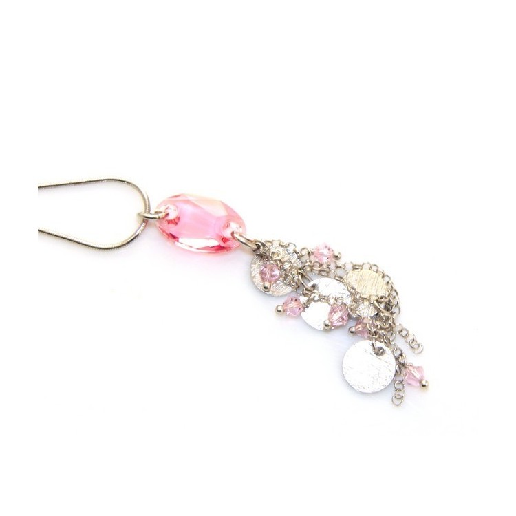 RMB|Argento 925 : Collana girocollo uomo o donna con pendente cristallo rosa