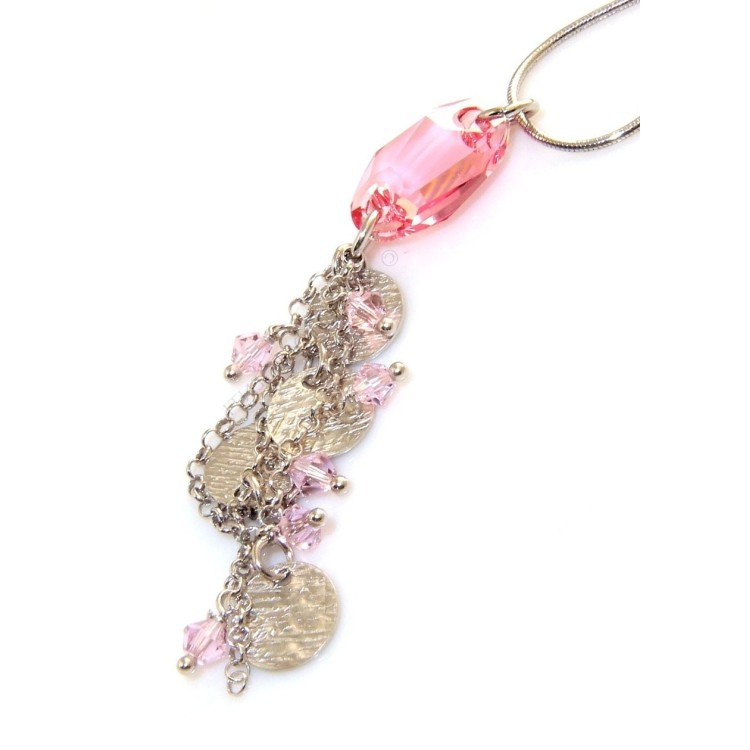 RMB|Collana argento 925 coda di topo donna con pendente cristallo rosa