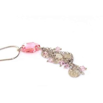 RMB|925 silver rat tail necklace for women with pink crystal pendant