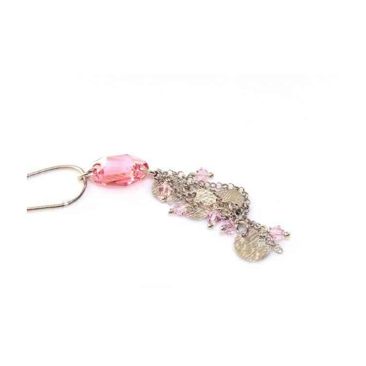 RMB|925 silver rat tail necklace for women with pink crystal pendant