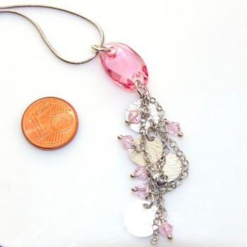 RMB|fine silver : Necklace for man or woman with   pink cristal pendant