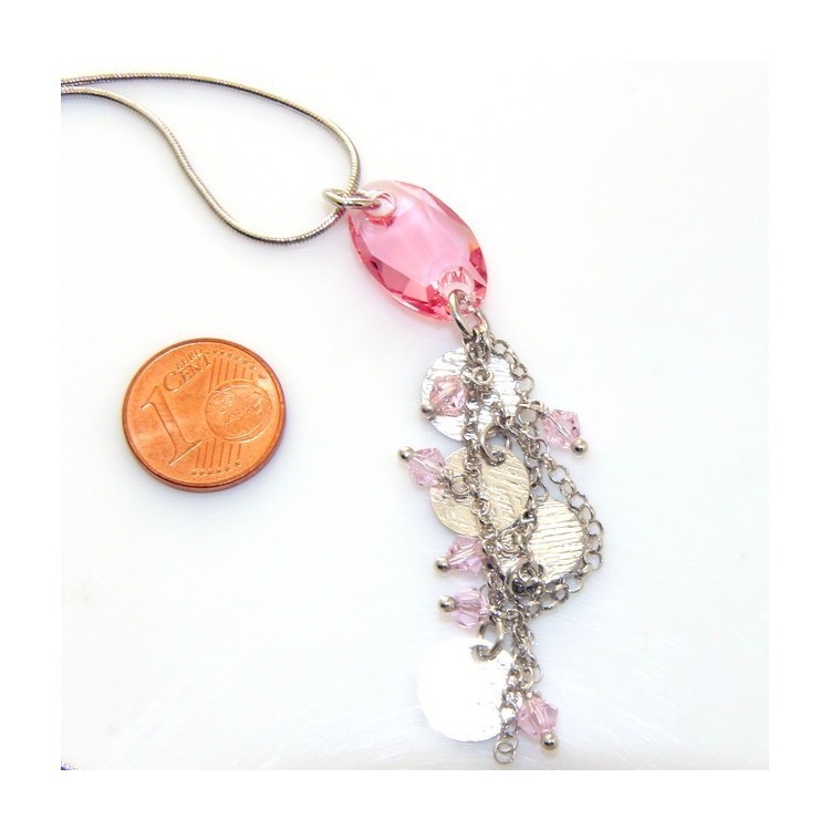RMB|fine silver : Necklace for man or woman with   pink cristal pendant