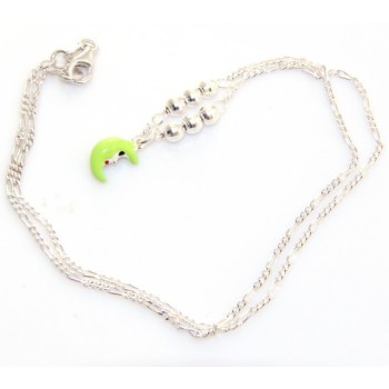 RMB|fine silver : Necklace for woman and girl with green half moon