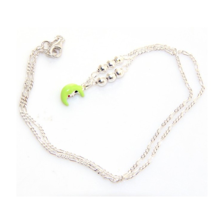 RMB|fine silver : Necklace for woman and girl with green half moon