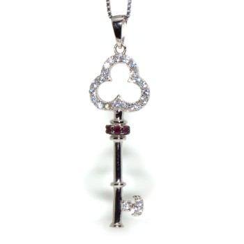 RMB|collana chiave argento 925 zirconi bianchi e magenta