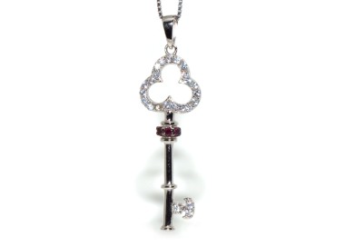 RMB|collana chiave argento 925 zirconi bianchi e magenta