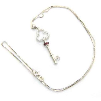 RMB|collana chiave argento 925 zirconi bianchi e magenta