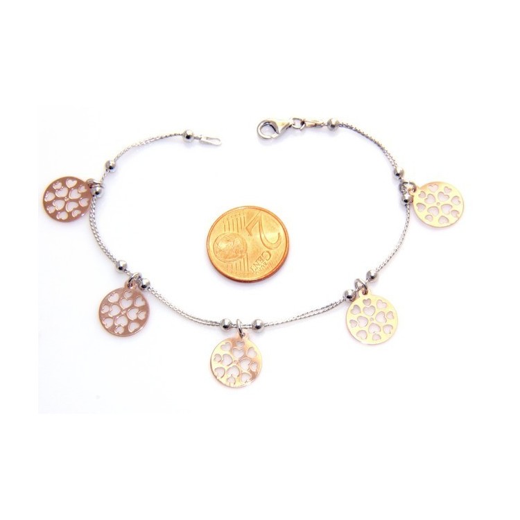 RMB|SILVER 925 :  bracelet for woman, hearts in medals