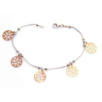 RMB|Fine Silver 925 : woman bracelet double wire and balls 2 color medals engraved heart