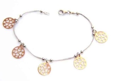 RMB|Fine Silver 925 : woman bracelet double wire and balls 2 color medals engraved heart