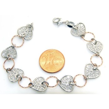 RMB|ARGENTO 925 : Bracciale donna cuori taglio laser e anellini rose' diamantati