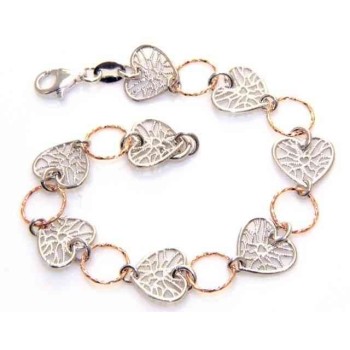 RMB|ARGENTO 925 : Bracciale donna cuori taglio laser e anellini rose' diamantati