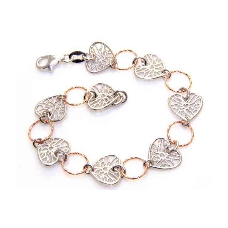 RMB|Fine Silver 925 : woman bracelet double color hearts laser cutting  and diamond's' rings