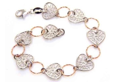 RMB|Fine Silver 925 : woman bracelet double color hearts laser cutting  and diamond's' rings