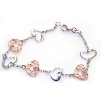 RMB|Fine Silver 925 : woman bracelet double color hearts laser cutting and glossy hearts