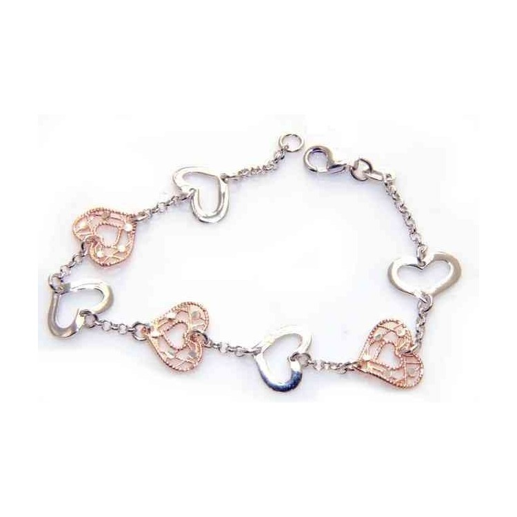 RMB|Fine Silver 925 : woman bracelet double color hearts laser cutting and glossy hearts