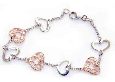 RMB|Bracciale argento 925 donna cuori taglio laser e lucidi