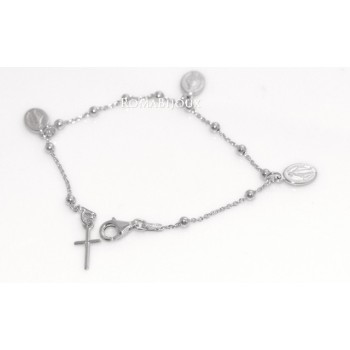 RMB|Bracciale rosario uomo o donna in Argento 925 con immagine madonnina 3 ciondoli e croce