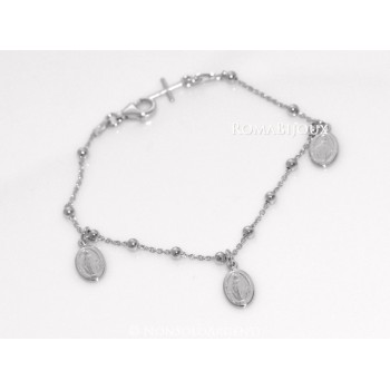 RMB|Bracciale rosario uomo o donna in Argento 925 con immagine madonnina 3 ciondoli e croce