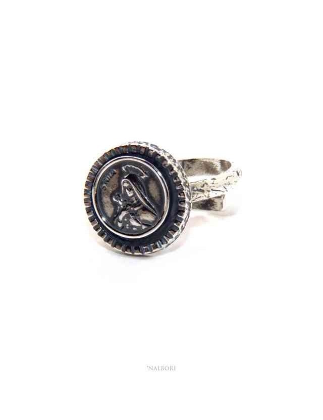 NALBORI Ring Silver 925 for man or woman adjustable shield holy rita
