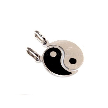 RMB|pendente in argento con yin e yang smalto nero