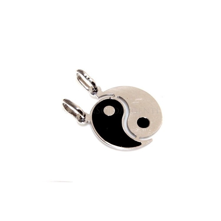 RMB|pendente in argento con yin e yang smalto nero