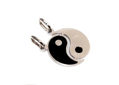 RMB|pendente in argento con yin e yang smalto nero