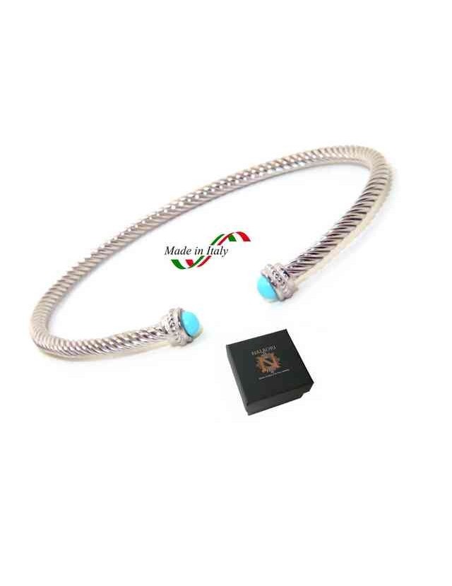 NALBORI Cable open rigid bracelet with turquoise
