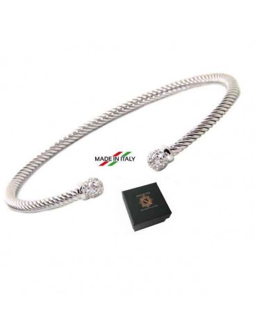 NALBORI Cable open rigid cable bracelet with cubic zirconia balls
