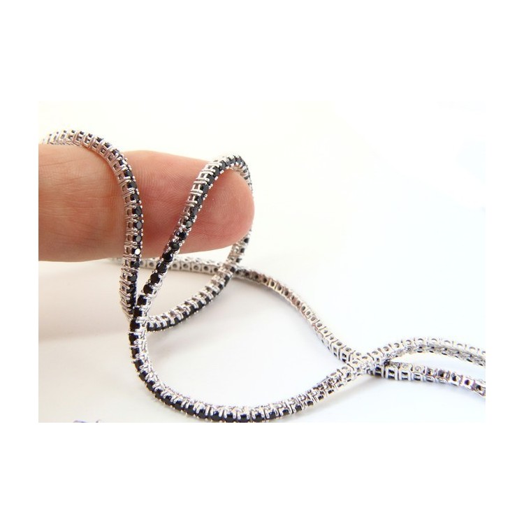 RMB|Argento 925 : Collana Collier donna modello Tennis con zirconi NERI griffe 2 mm taglio brillante 