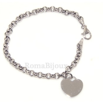 RMB|Bracciale donna in Argento 925 maglia rolo' con ciondolo targa a cuore in 2 misure