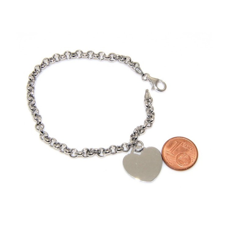 RMB|Bracciale donna in Argento 925 maglia rolo' con ciondolo targa a cuore in 2 misure