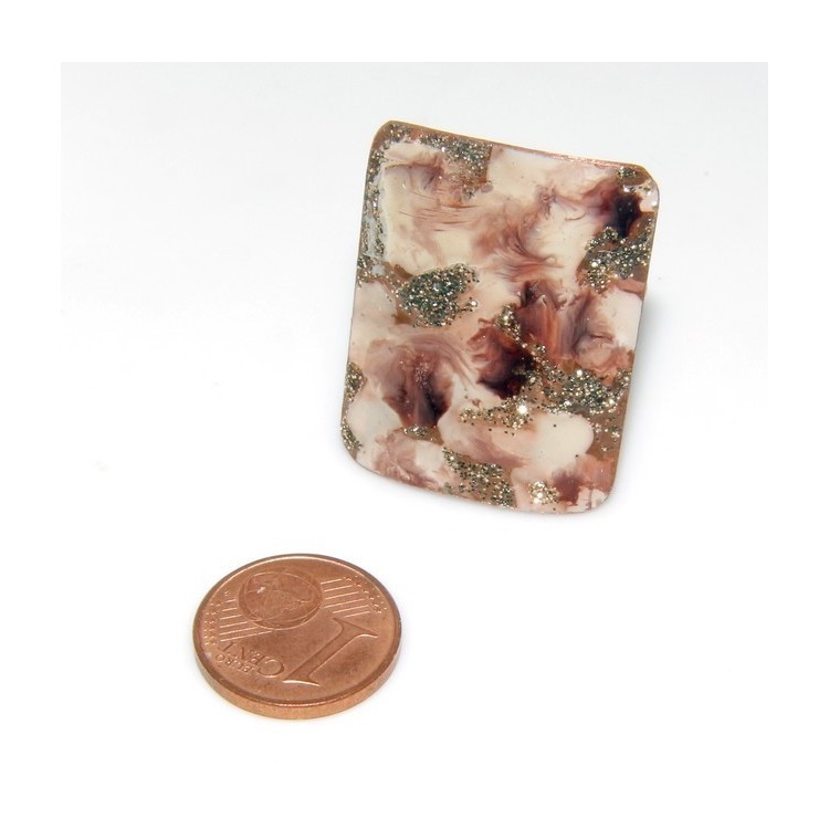 RMB|Anello donna piastra regolabile rame 999 CopperFantasy smalto marrone panna glitter